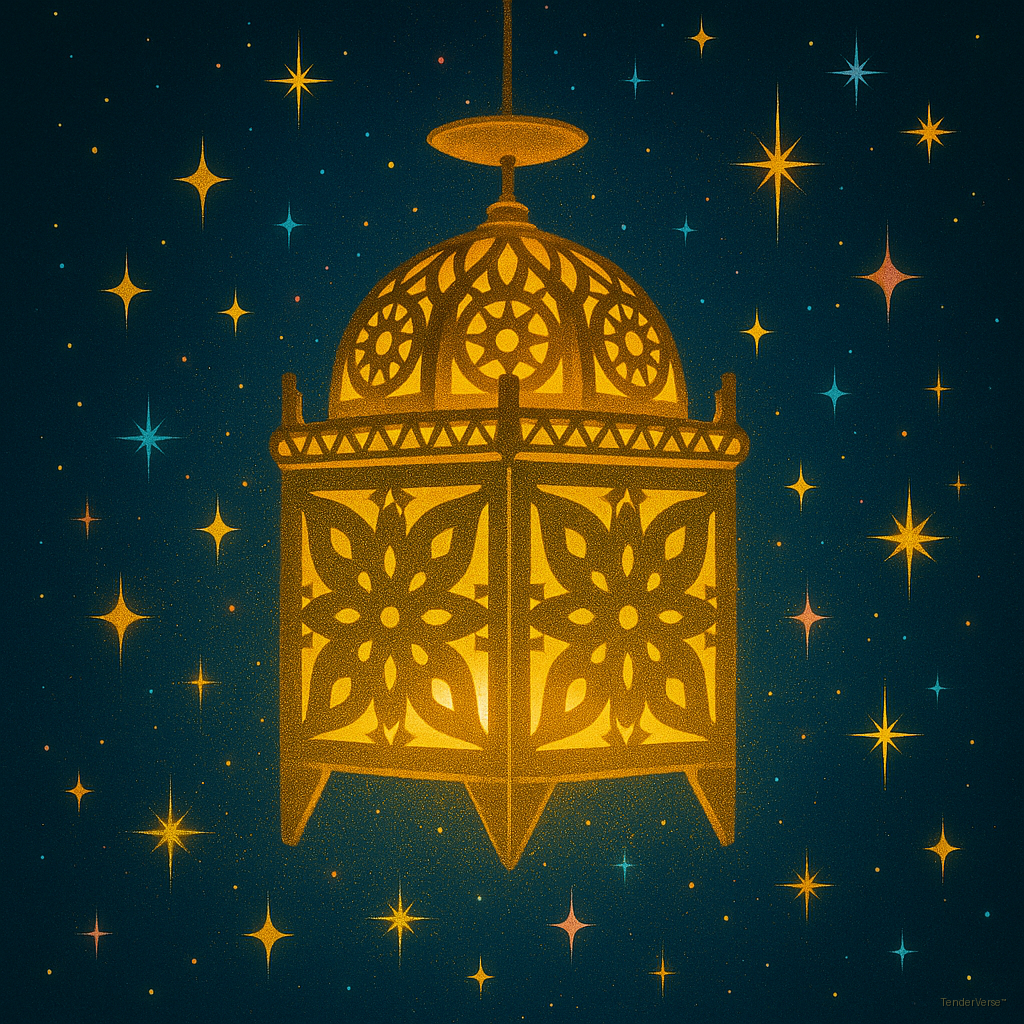 Glowing lantern in a starry sky