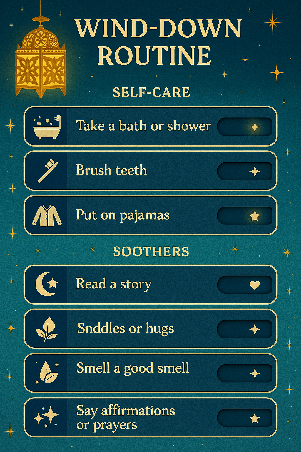 Wind Down Kit with bedtime routine poster, checklist, tracker, and weekly guide pieces