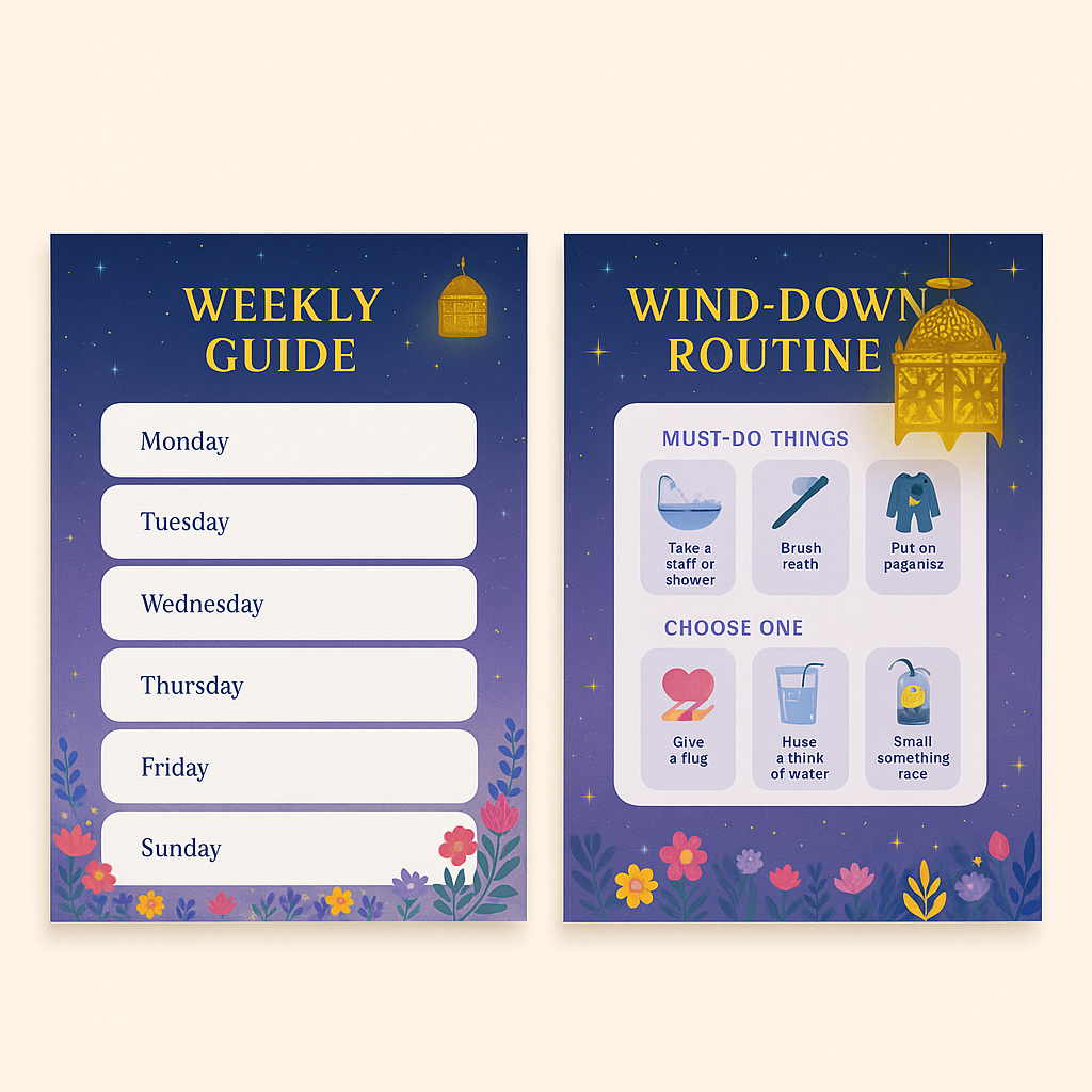 Wind Down Kit with bedtime routine poster, checklist, tracker, and weekly guide pieces
